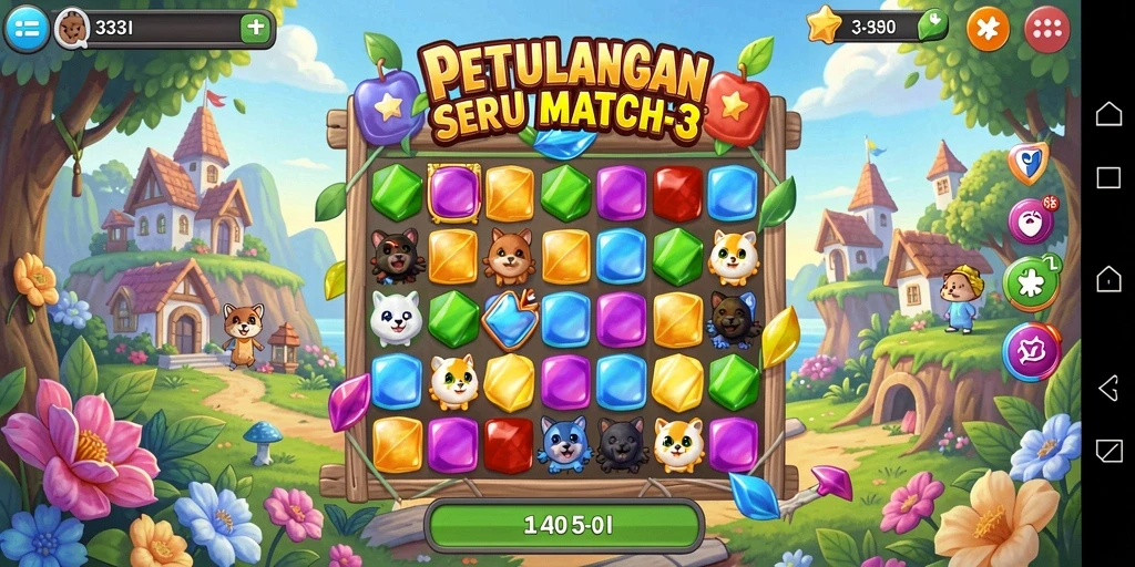 Tampilan menarik dari gameplay 333I yang adiktif dalam genre Match-3.