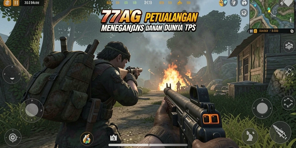 Screenshot utama 77AG menampilkan aksi seru dalam pertempuran TPS.