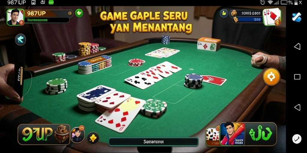 Screenshot gameplay 987UP menampilkan suasana permainan Gaple yang seru.