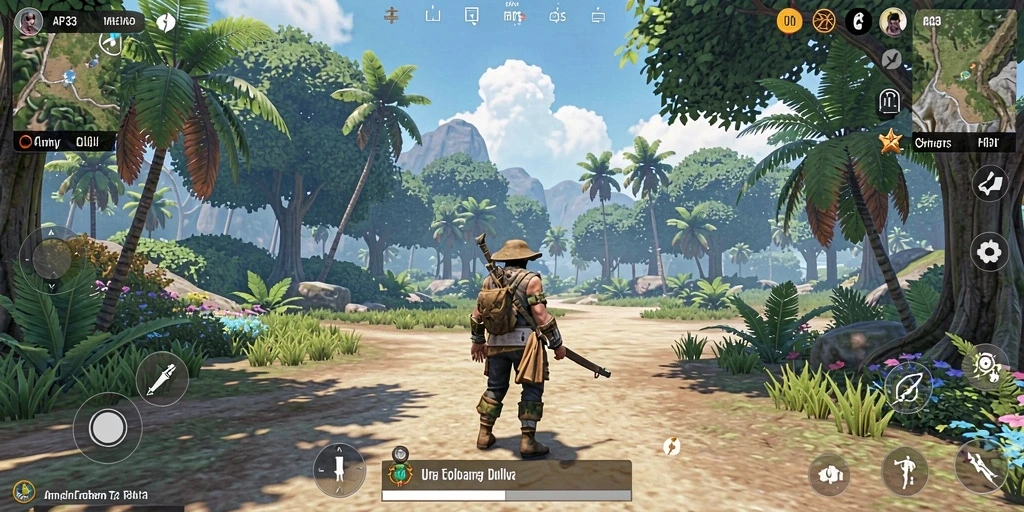 Screenshot menunjukkan pemain menjelajahi dunia terbuka dalam API33.