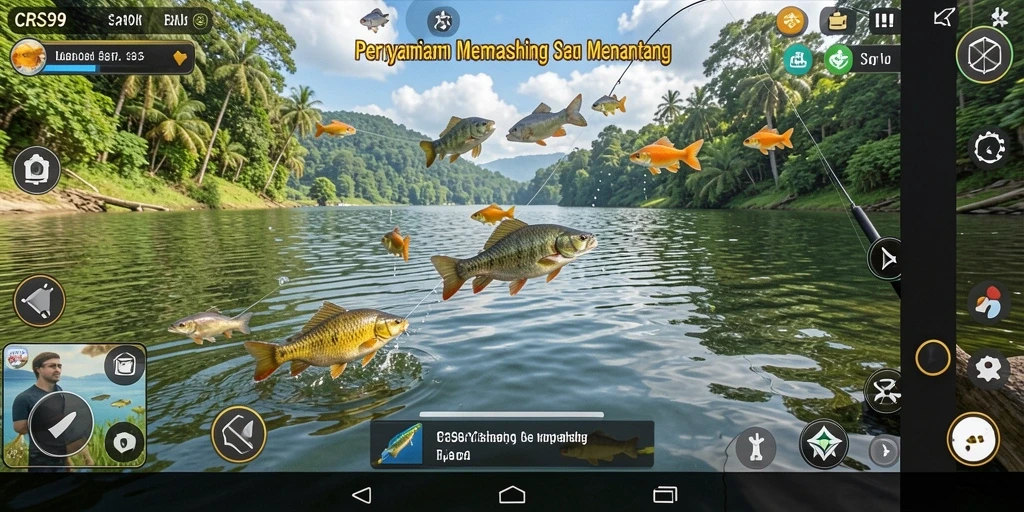 Tampilan gameplay CRS99 dengan suasana memancing yang menenangkan.