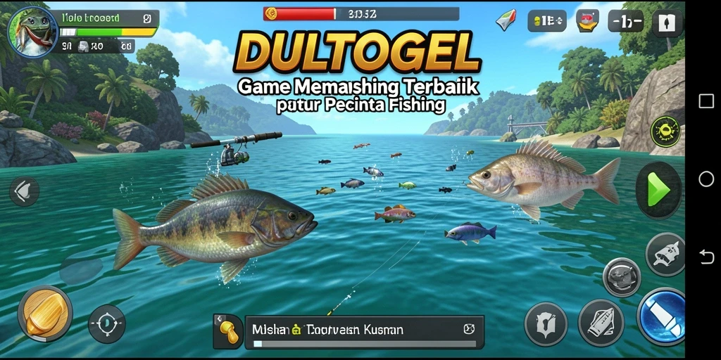 Screenshot DULTOGEL menampilkan gameplay seru saat memancing ikan.