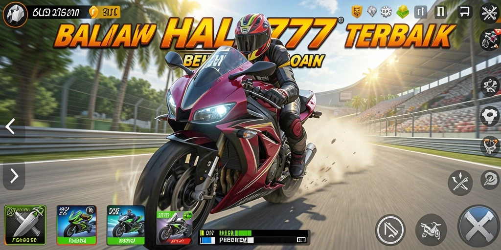 Screenshot utama HALO777 dengan gameplay balap motor yang seru.