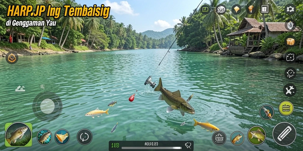 Gameplay menarik di HARAPJP dengan berbagai lokasi memancing.