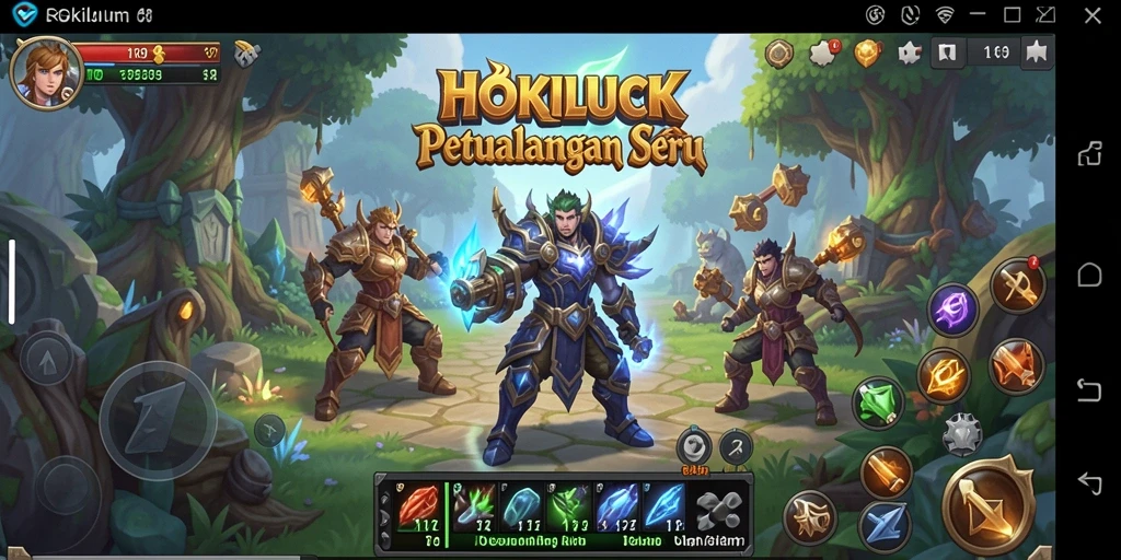 Screenshot dari gameplay HOKILUCK menunjukkan pertempuran seru dalam dunia RPG.