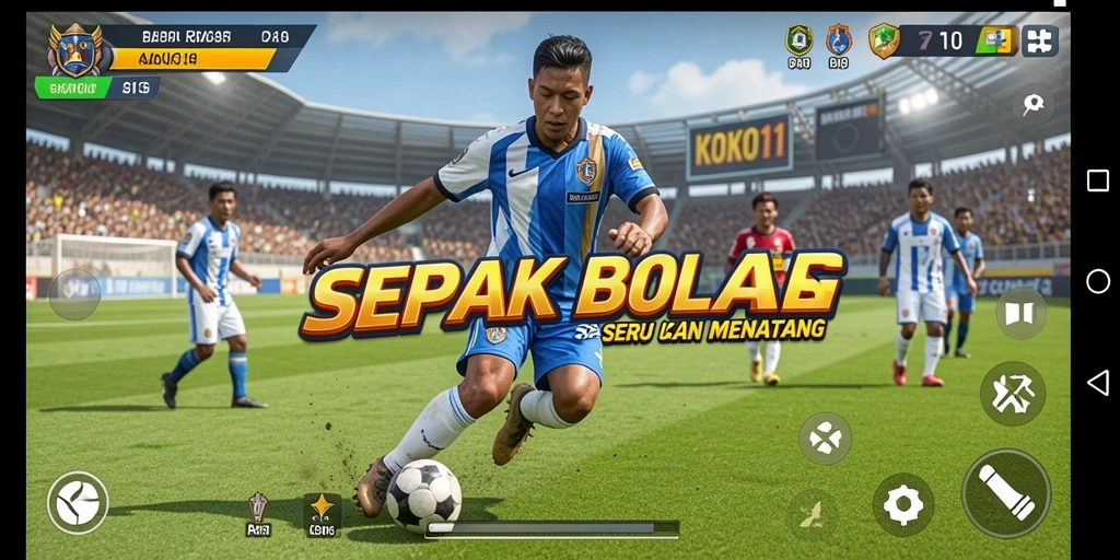 Screenshot gameplay KOKO11 menampilkan aksi seru di lapangan sepak bola.