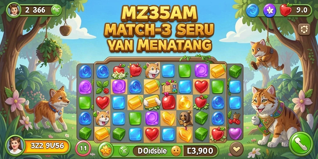 Tangkapan layar gameplay MZ356 yang menunjukkan aksi Match-3 yang seru.