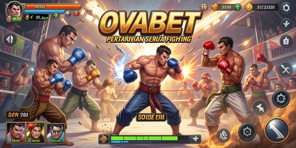 Screenshot gameplay OVABET menampilkan pertarungan intens antara karakter-karakter kuat.