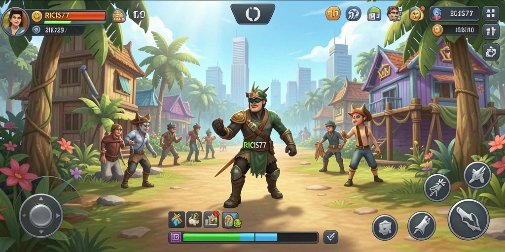 Screenshot gameplay <strong>RICIS77</strong> yang menampilkan interaksi karakter dalam simulasi kehidupan.