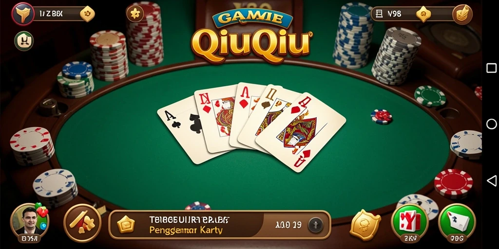 Screenshot V98 menampilkan gameplay QiuQiu yang seru dan penuh strategi.