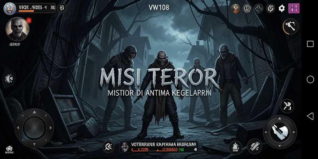 Tangkapan layar gameplay horor VW108 dengan suasana menakutkan.