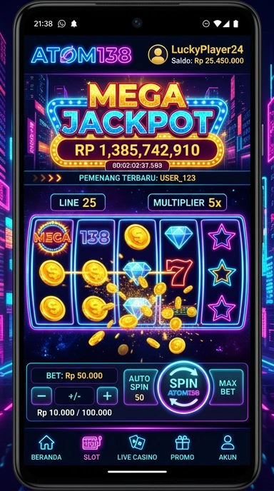 Tampilan utama aplikasi atom138 yang menampilkan berbagai kategori aplikasi.